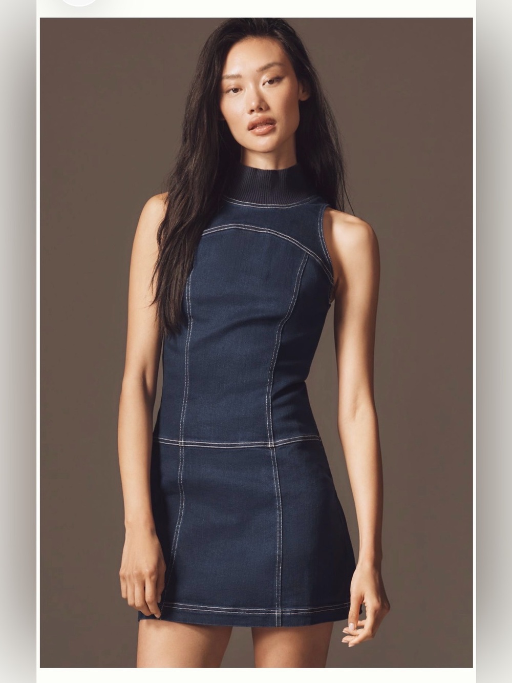 NWT Anthropologie Sleeveless Dark Blue Denim Mock-Neck Mini Dress Size XL